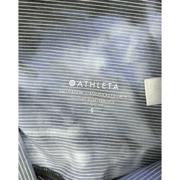 Athleta Salutation Stash Pocket II High Rise Capri S Blue Grey Stripe Powervita - Picture 9 of 15